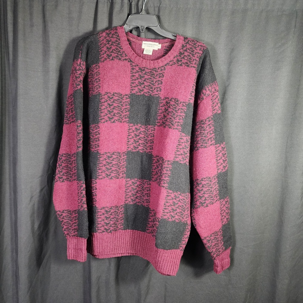 Vintage 1990s Abercrombie & Fitch 100% Wool Sweater Large Checkered Rustic